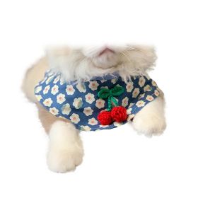 Small Dog Cat Cute Cherry Bibs Scarf Pet Bandana Neckerchief Accessories, Blue
