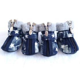 Pet Booties Set, 4 PCS Warm Winter Snow Stylish Shoes, Skid-Proof Anti Slip Sole Paw Protector with Zipper Star Design (Color: White, size: XS)