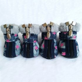 Pet Booties Set, 4 PCS Warm Winter Snow Stylish Shoes, Skid-Proof Anti Slip Sole Paw Protector with Zipper Star Design (Color: Pink, size: XS)