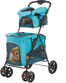 Portable Folding Dog Stroller Travel Cage Stroller for Pet Cat Kitten Puppy Carriages - Large 4 Wheels Elite Jogger (SKU: KM3221)